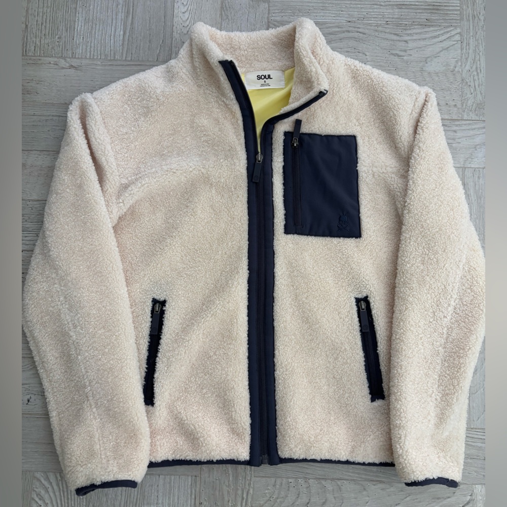 SoulCycle Cream and Dark Gray Fleece Jacket